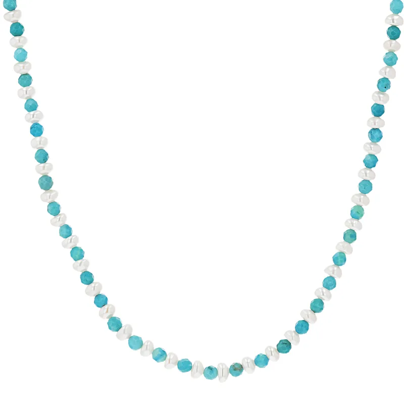 Turquoise Magnesite & Pearl Beaded Necklace sold by Baby Gold