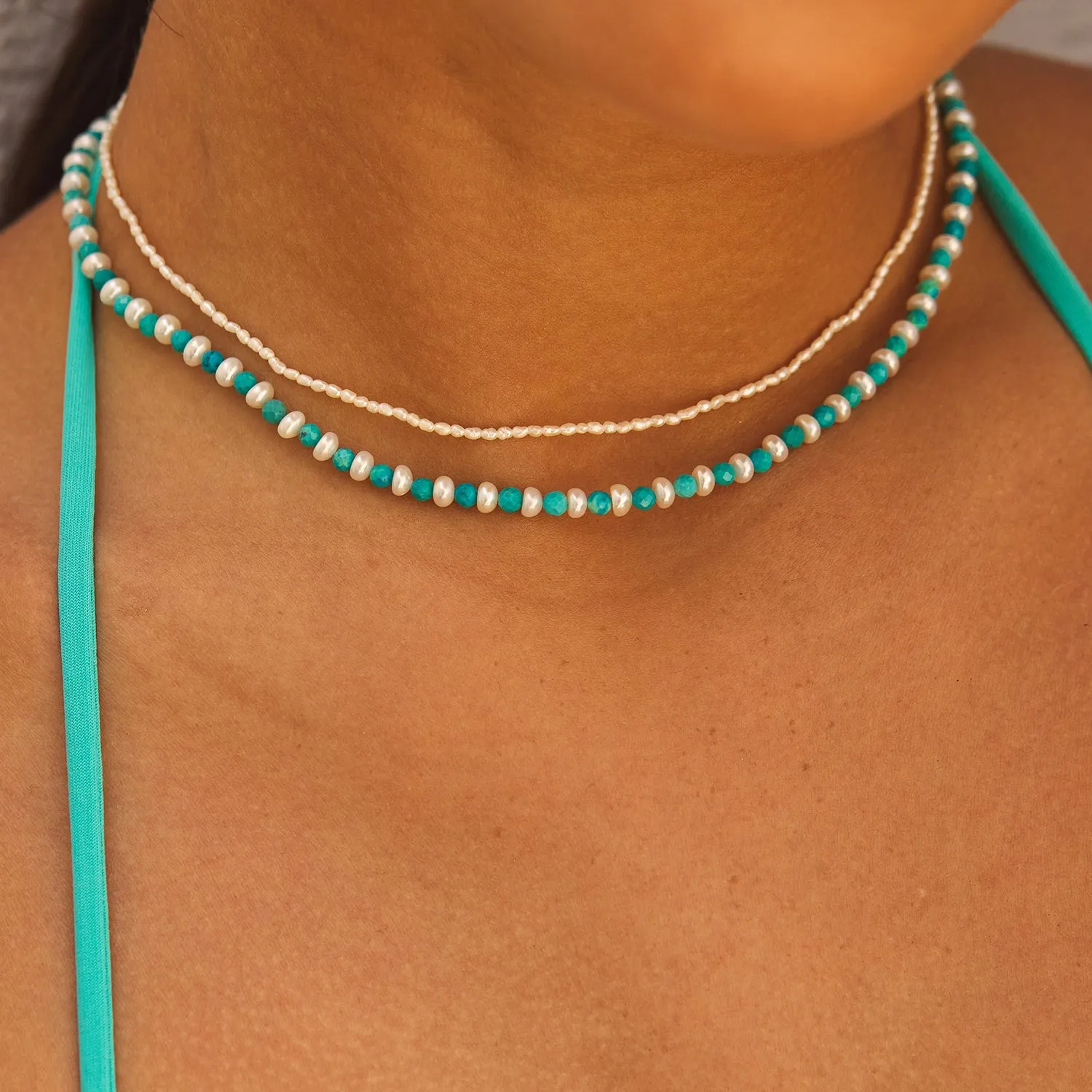 Turquoise Magnesite & Pearl Beaded Necklace sold by Baby Gold product image thumbnail 2