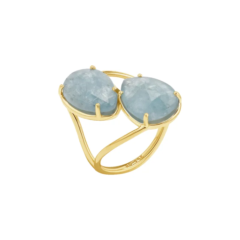 Pear Shape Aquamarine Duo Rose Cut Ring made by Baby Gold
