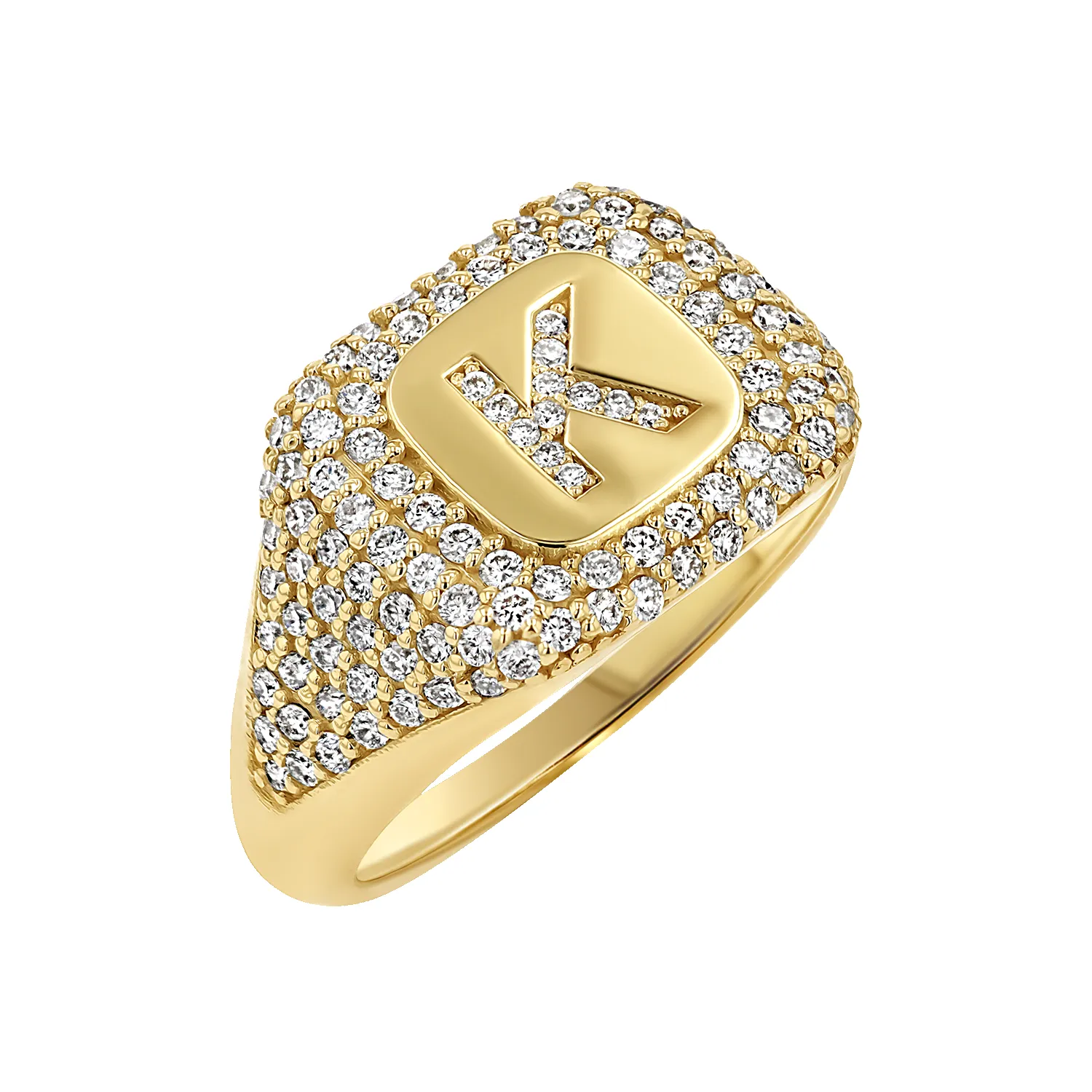 Diamond Pave Initial Signet Ring sold by Baby Gold