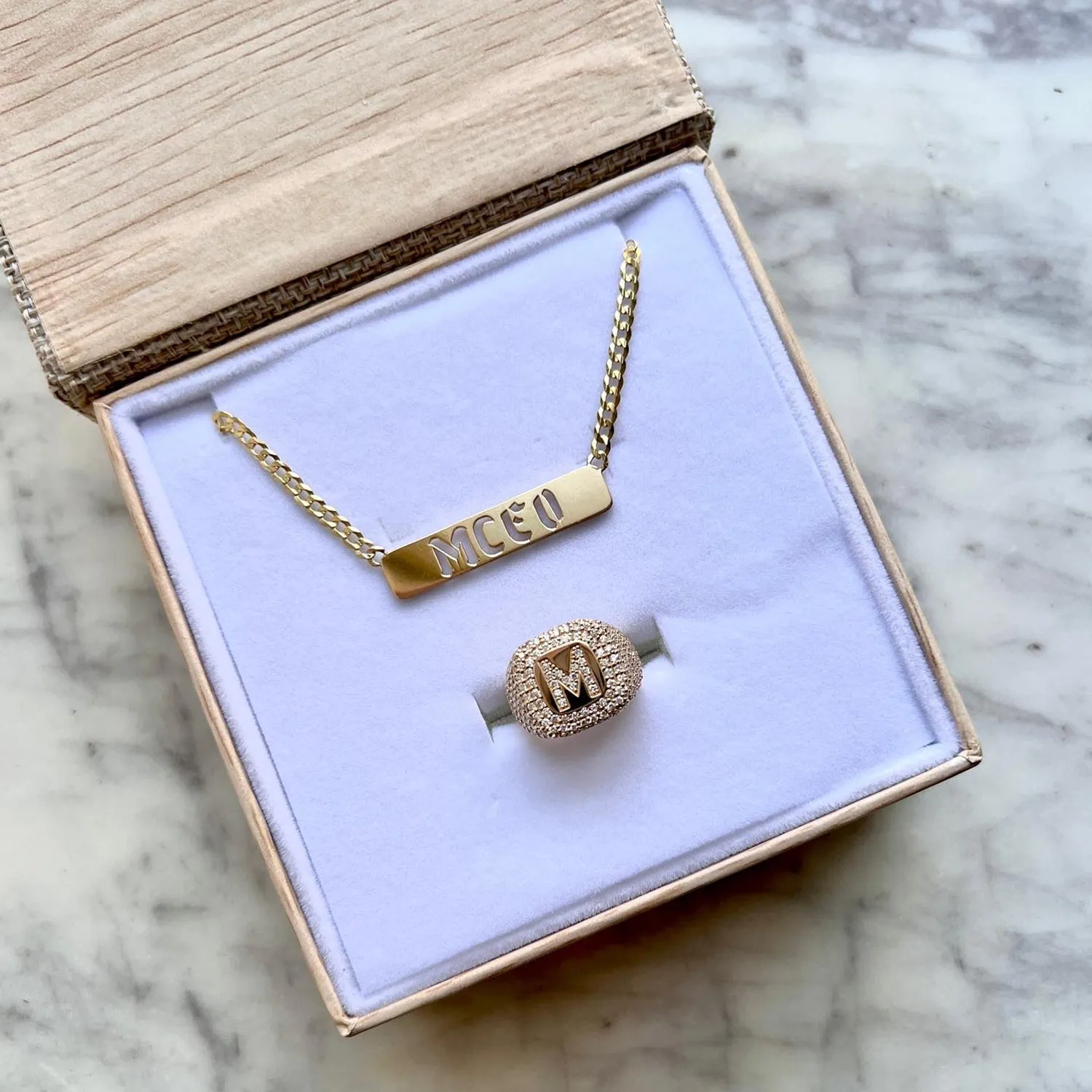 Diamond Pave Initial Signet Ring sold by Baby Gold product image thumbnail 4