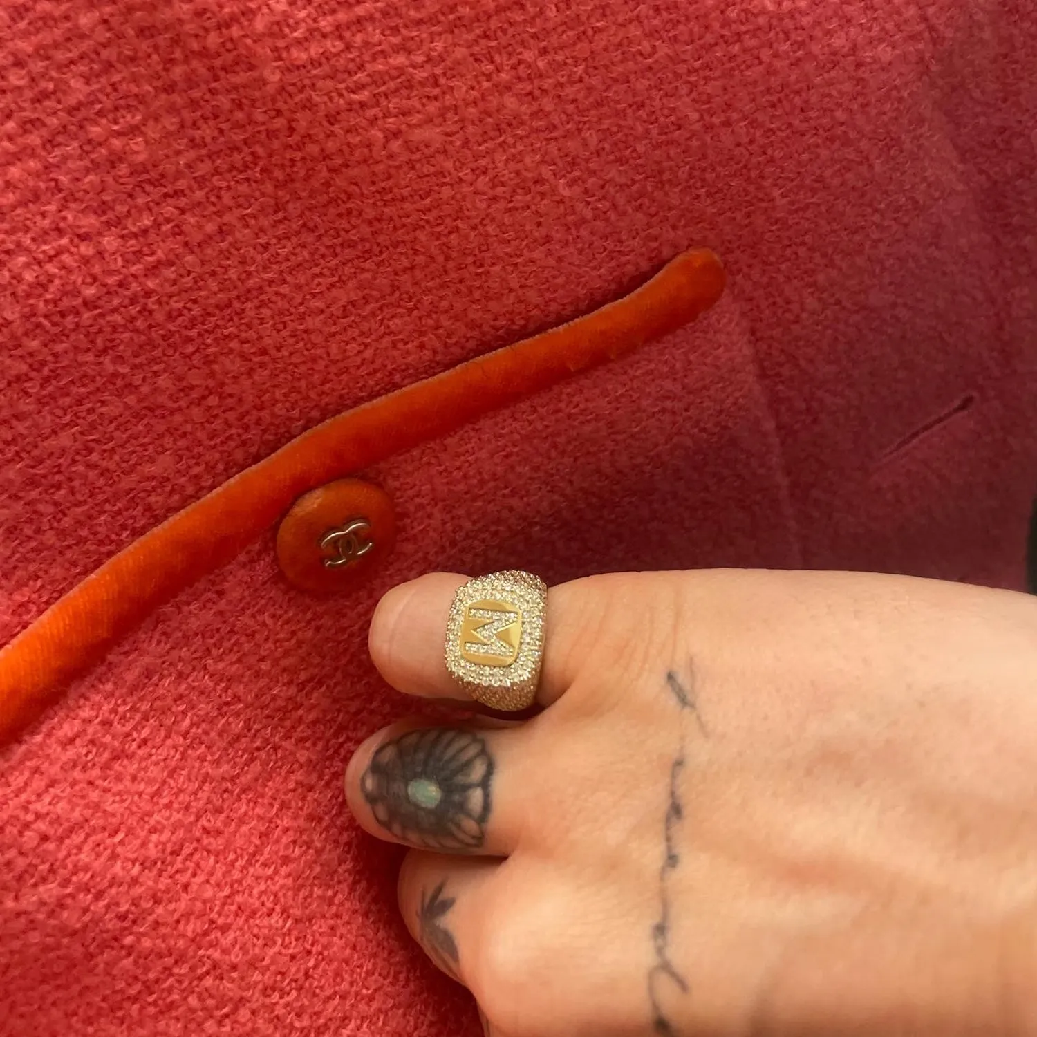 Diamond Pave Initial Signet Ring sold by Baby Gold product image thumbnail 5