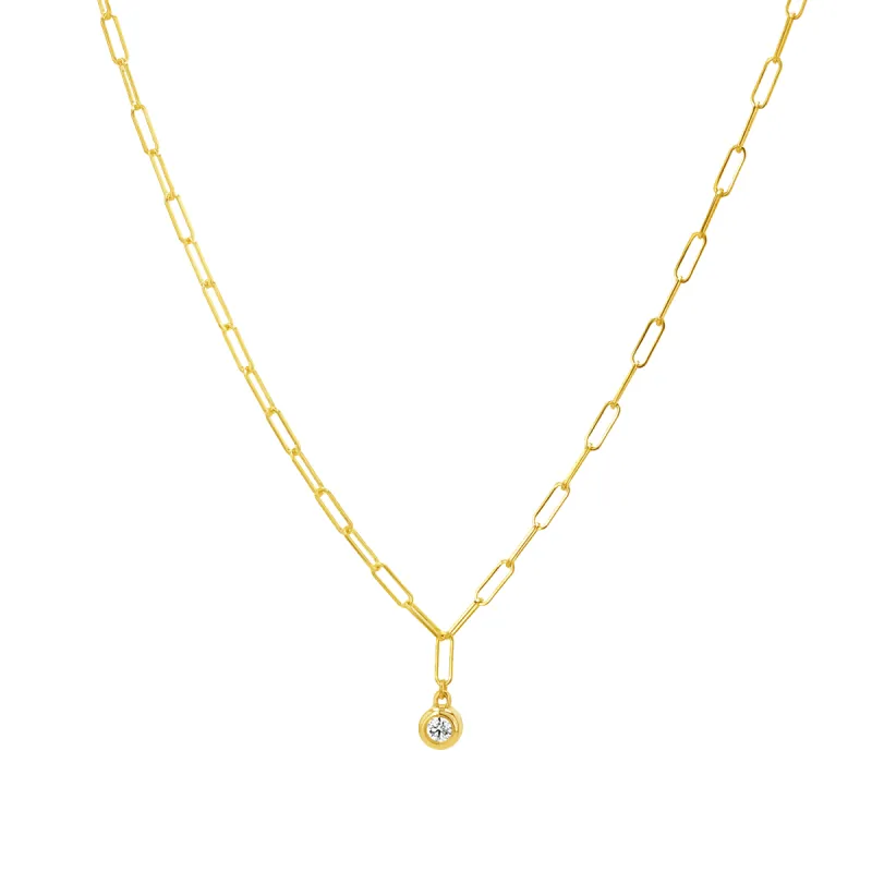 Wire Paperclip Diamond Bezel Necklace sold by Baby Gold