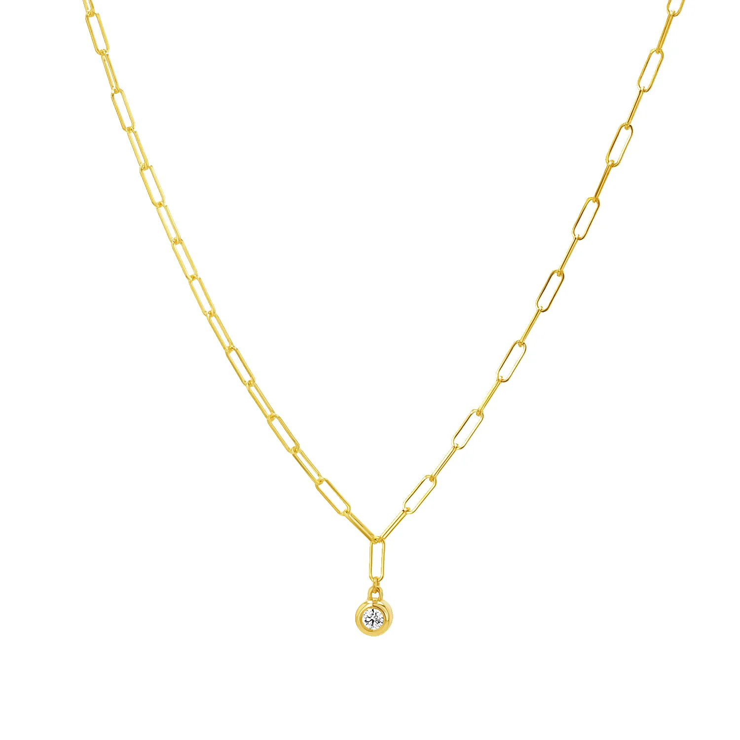Wire Paperclip Diamond Bezel Necklace sold by Baby Gold