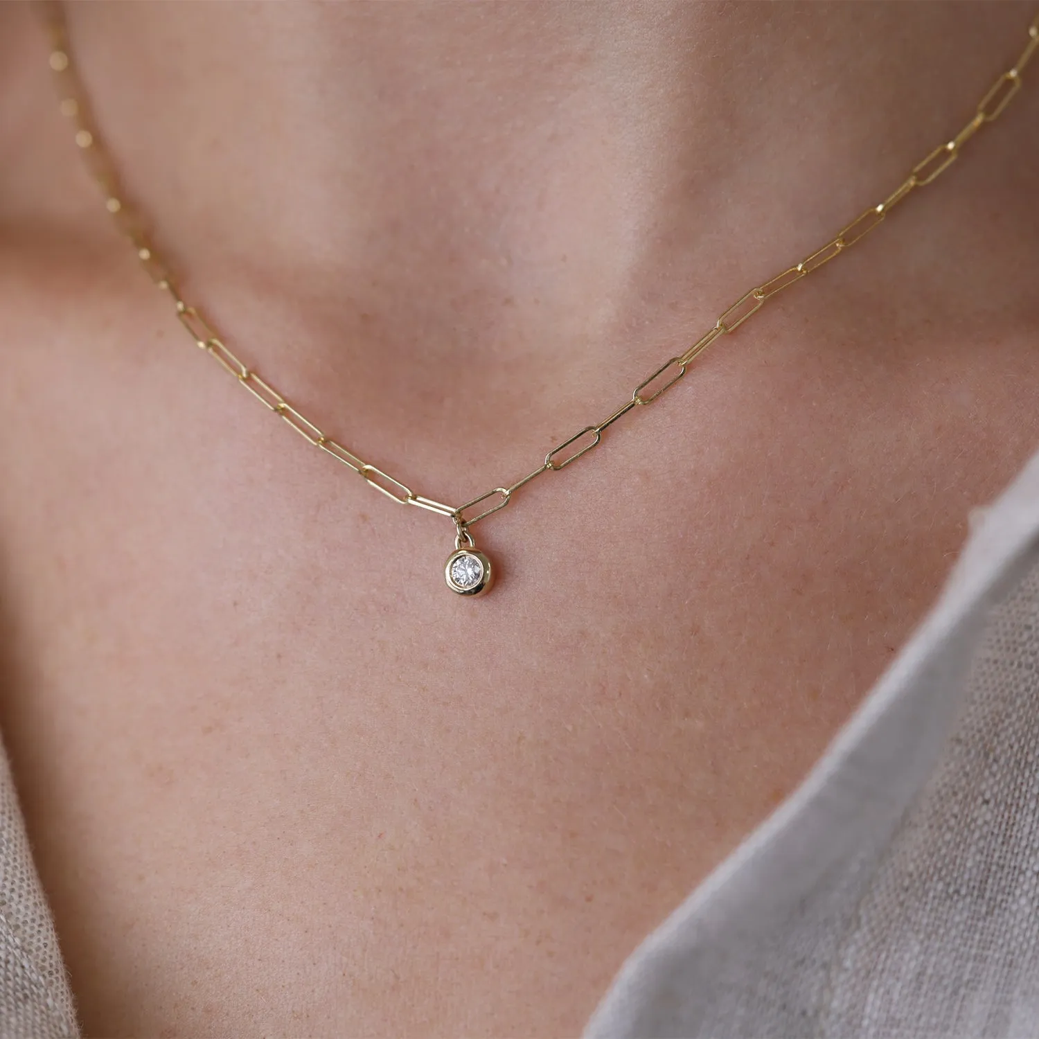 Wire Paperclip Diamond Bezel Necklace sold by Baby Gold product image thumbnail 4