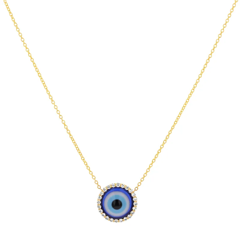 Round Diamond Evil Eye Necklace sold by Baby Gold