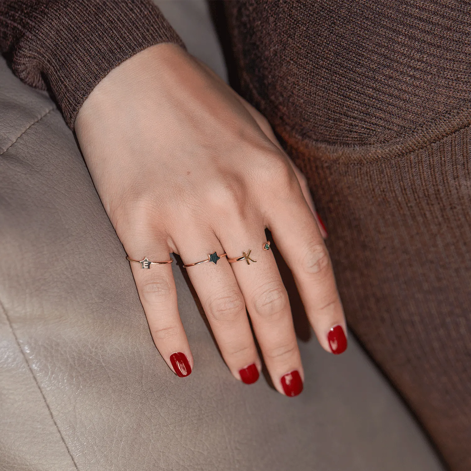 Solid Initial Letter Ring with Birthstone sold by Baby Gold product image thumbnail 4