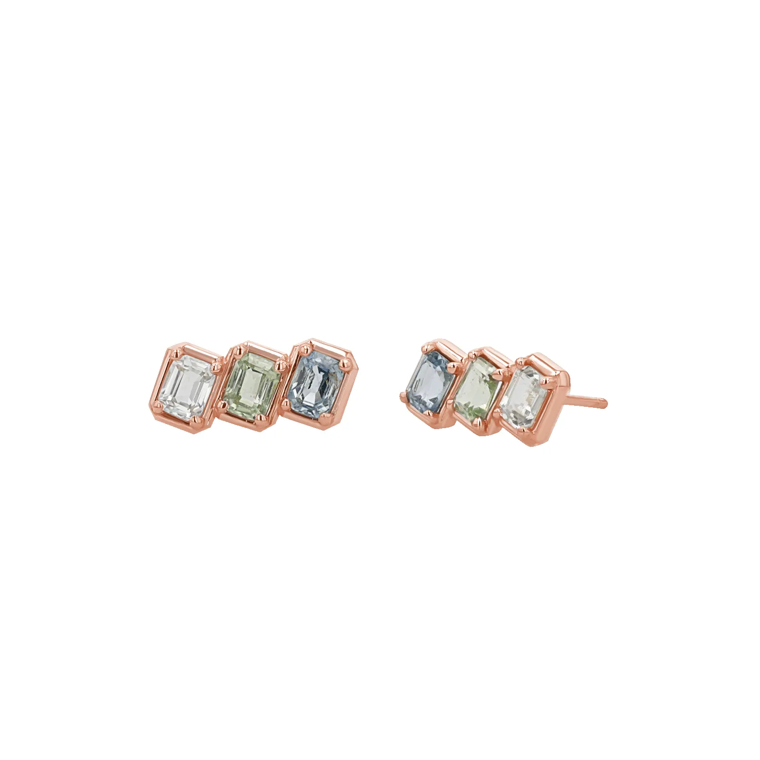 Emerald Cut Blue Ombré Trio Sapphire Earrings sold by Baby Gold product image thumbnail 3