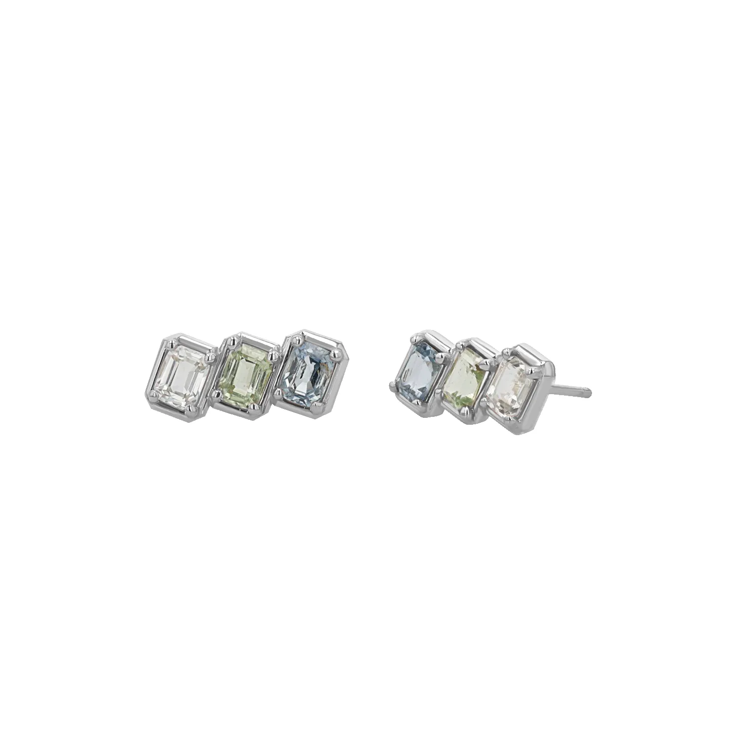 Emerald Cut Blue Ombré Trio Sapphire Earrings sold by Baby Gold product image thumbnail 2