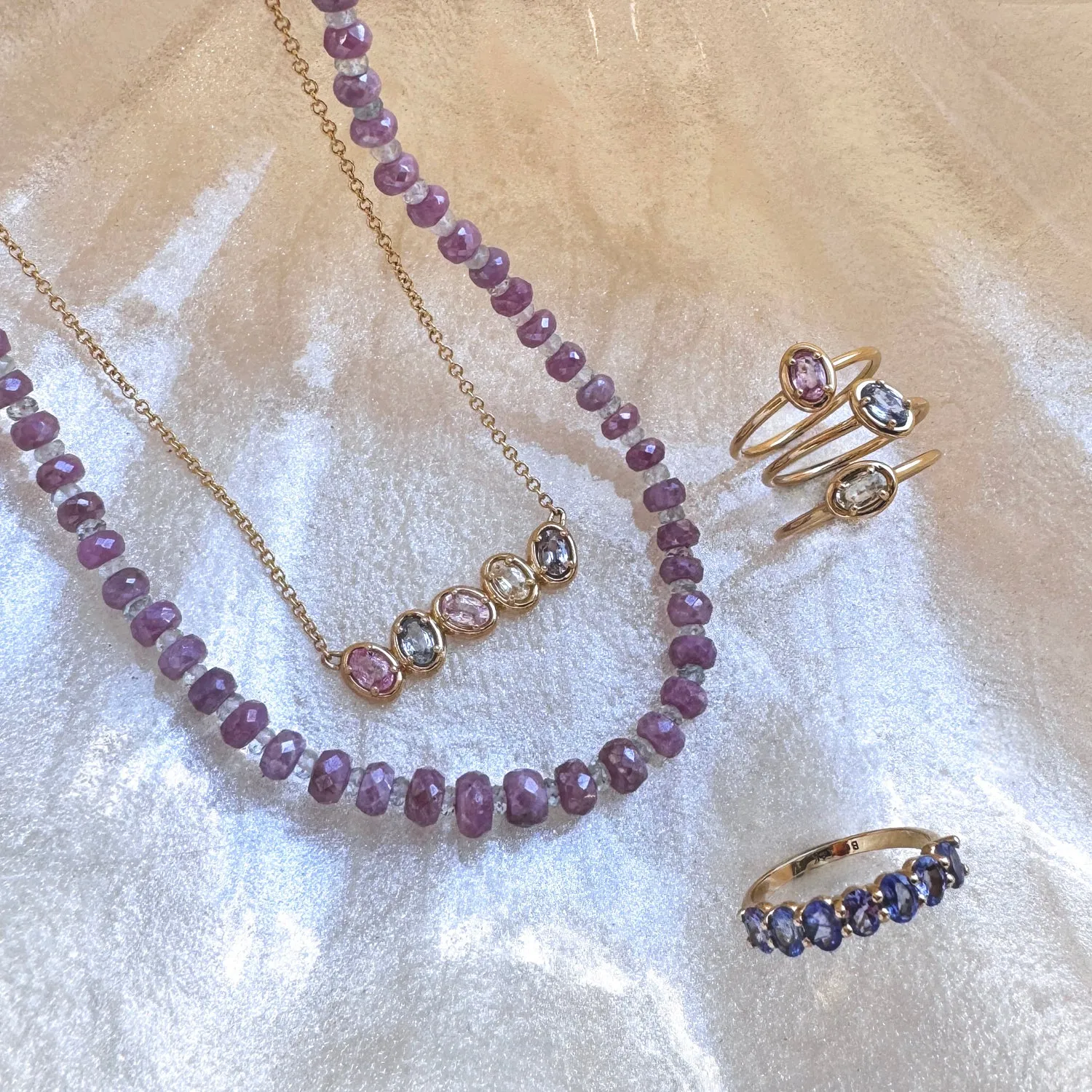 Pink Sapphire & Aquamarine Beaded Strand Necklace sold by Baby Gold product image thumbnail 2