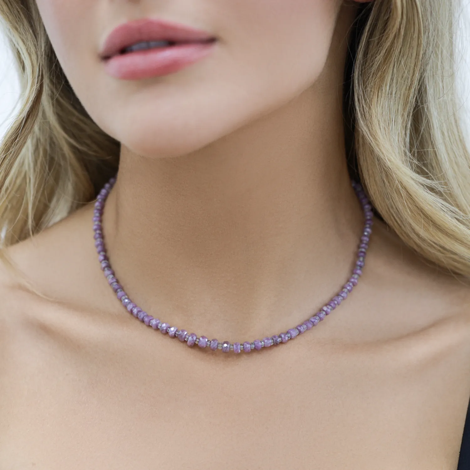 Pink Sapphire & Aquamarine Beaded Strand Necklace sold by Baby Gold product image thumbnail 4