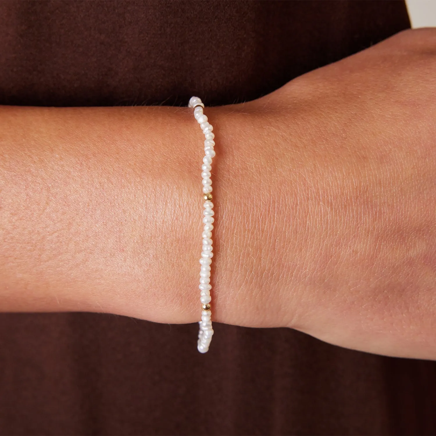 Gold Bead Station Pearl Bracelet sold by Baby Gold product image thumbnail 2