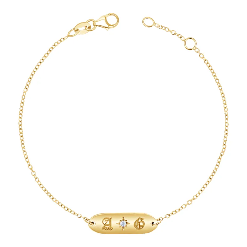 Oval Starset Diamond Initial Bracelet sold by Baby Gold