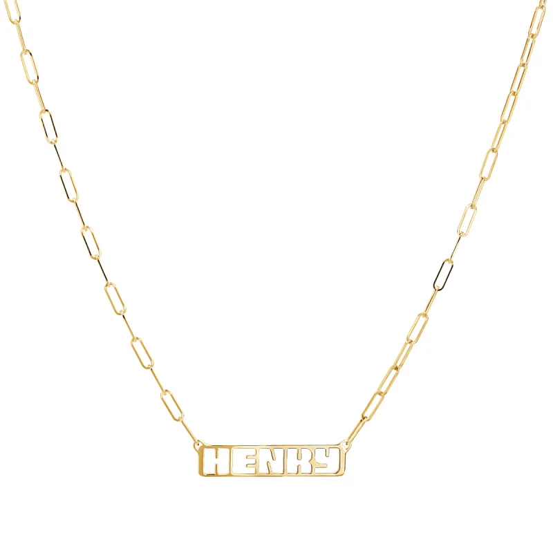 Customizable Cut-Out Name Necklace made by Baby Gold