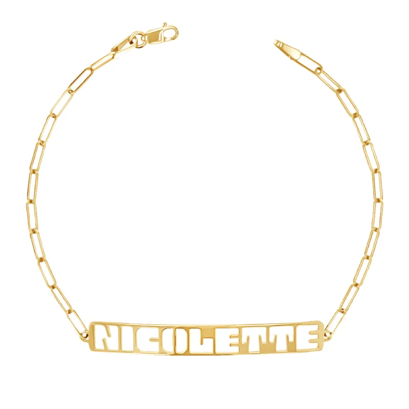 Customizable Cut-Out Name Bracelet sold by Baby Gold