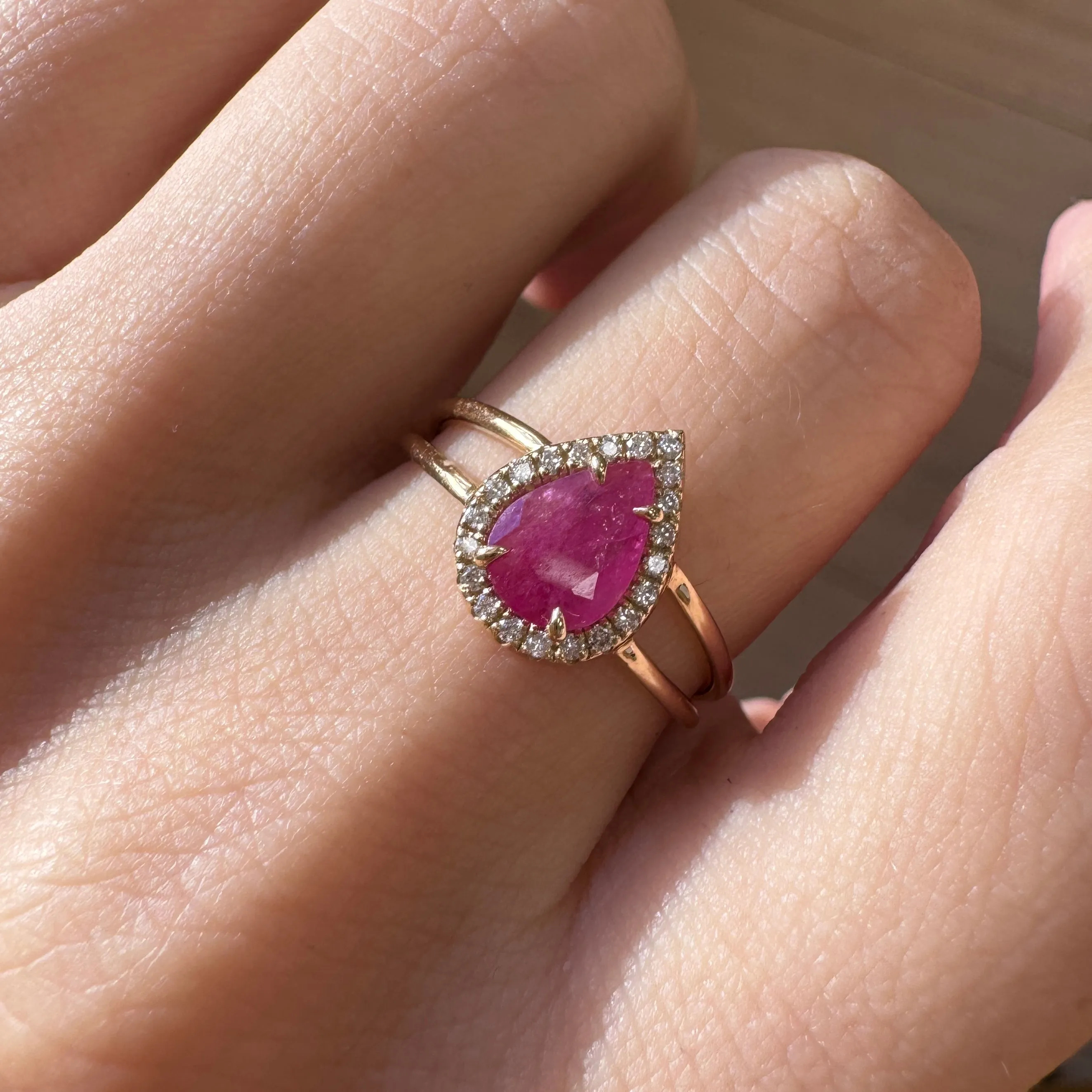Diamond Pave Teardrop Ruby Ring sold by Baby Gold product image thumbnail 5