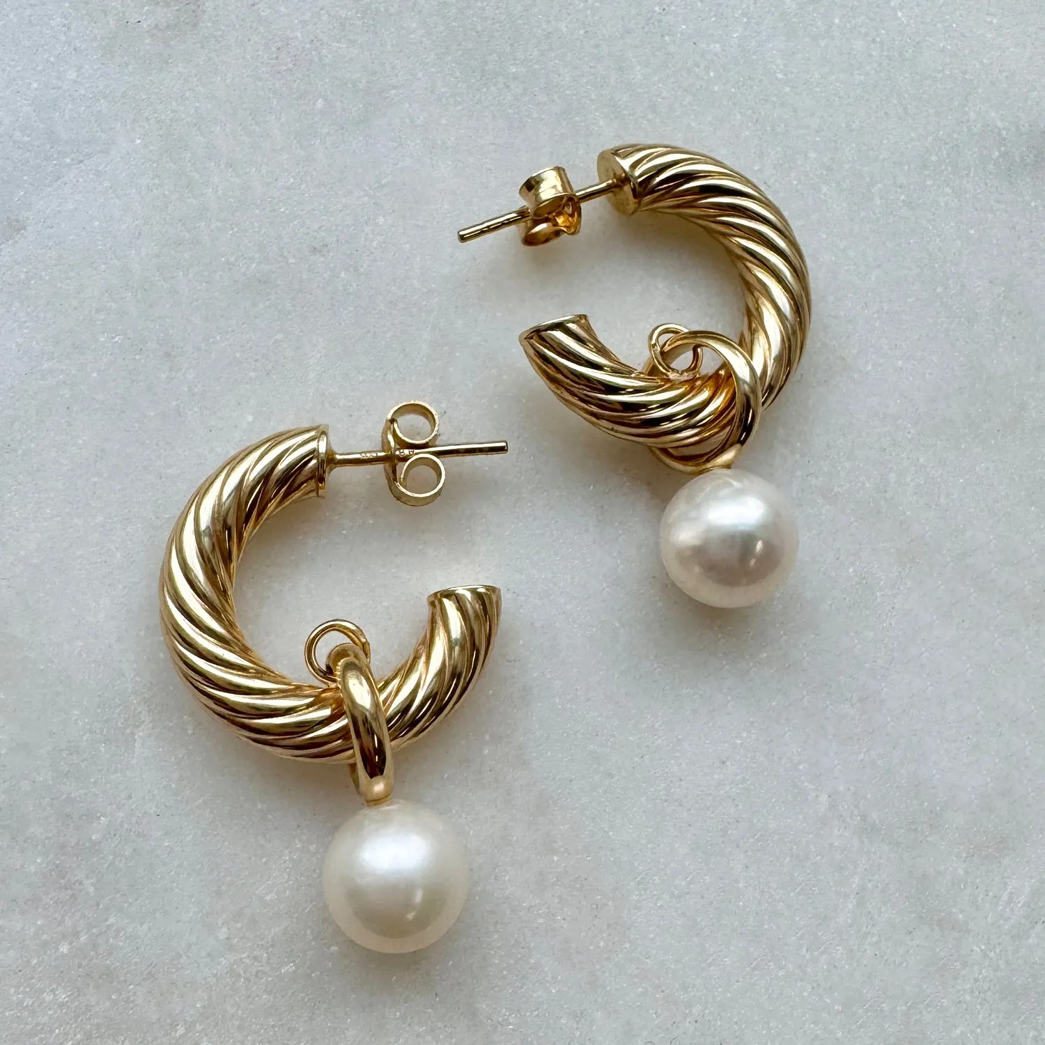 Pearl Drop Charmed Twist Hoops sold by Baby Gold product image thumbnail 2