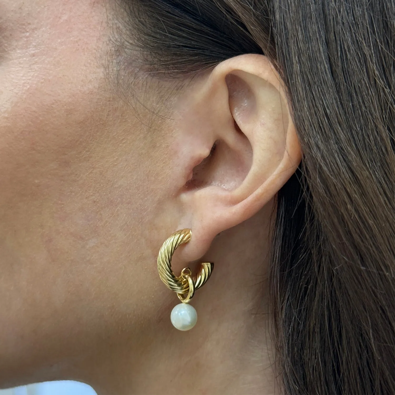 Pearl Drop Charmed Twist Hoops sold by Baby Gold product image thumbnail 3