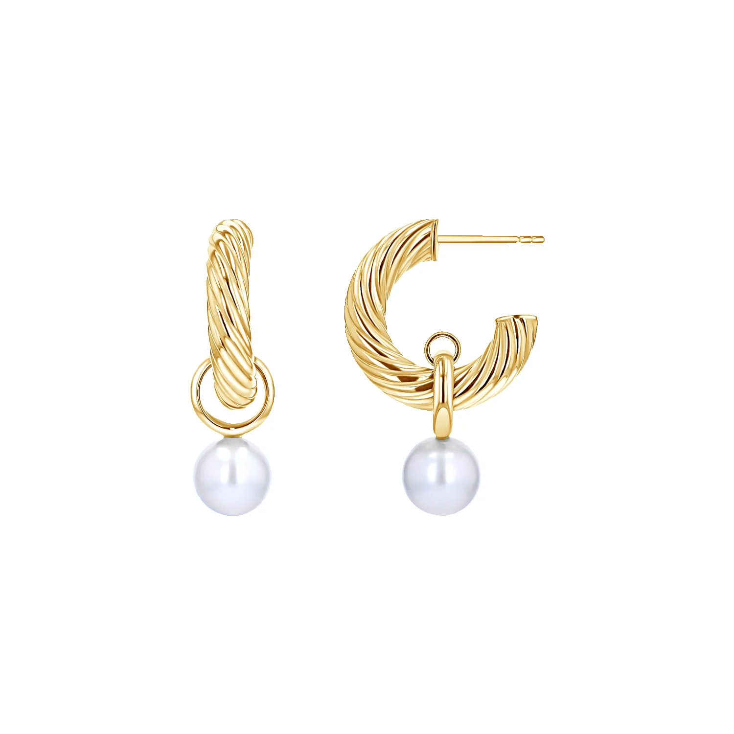 Pearl Drop Charmed Twist Hoops sold by Baby Gold