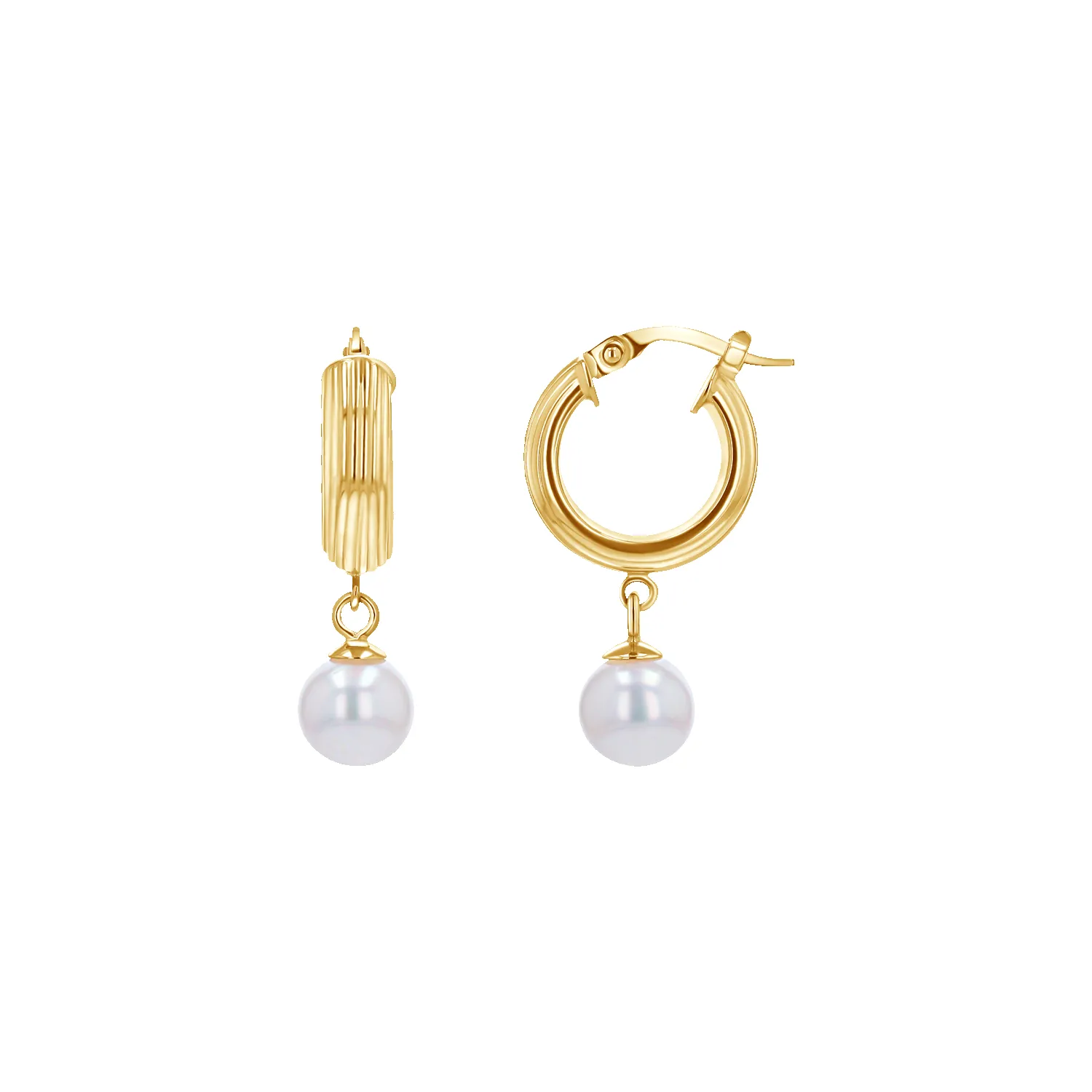 Pearl Drop Ribbed Hoops sold by Baby Gold