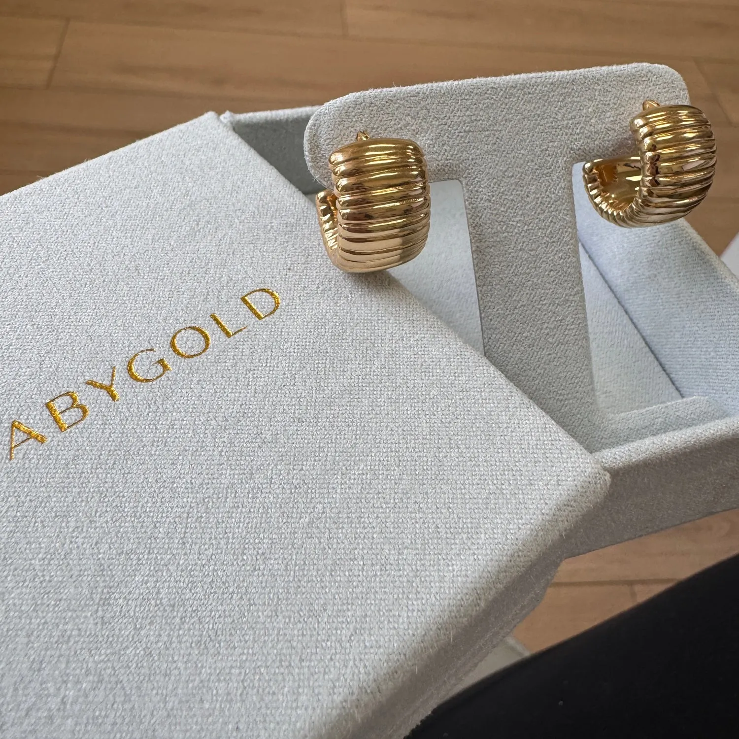 Wide Fluted Huggie Hoops sold by Baby Gold product image thumbnail 3