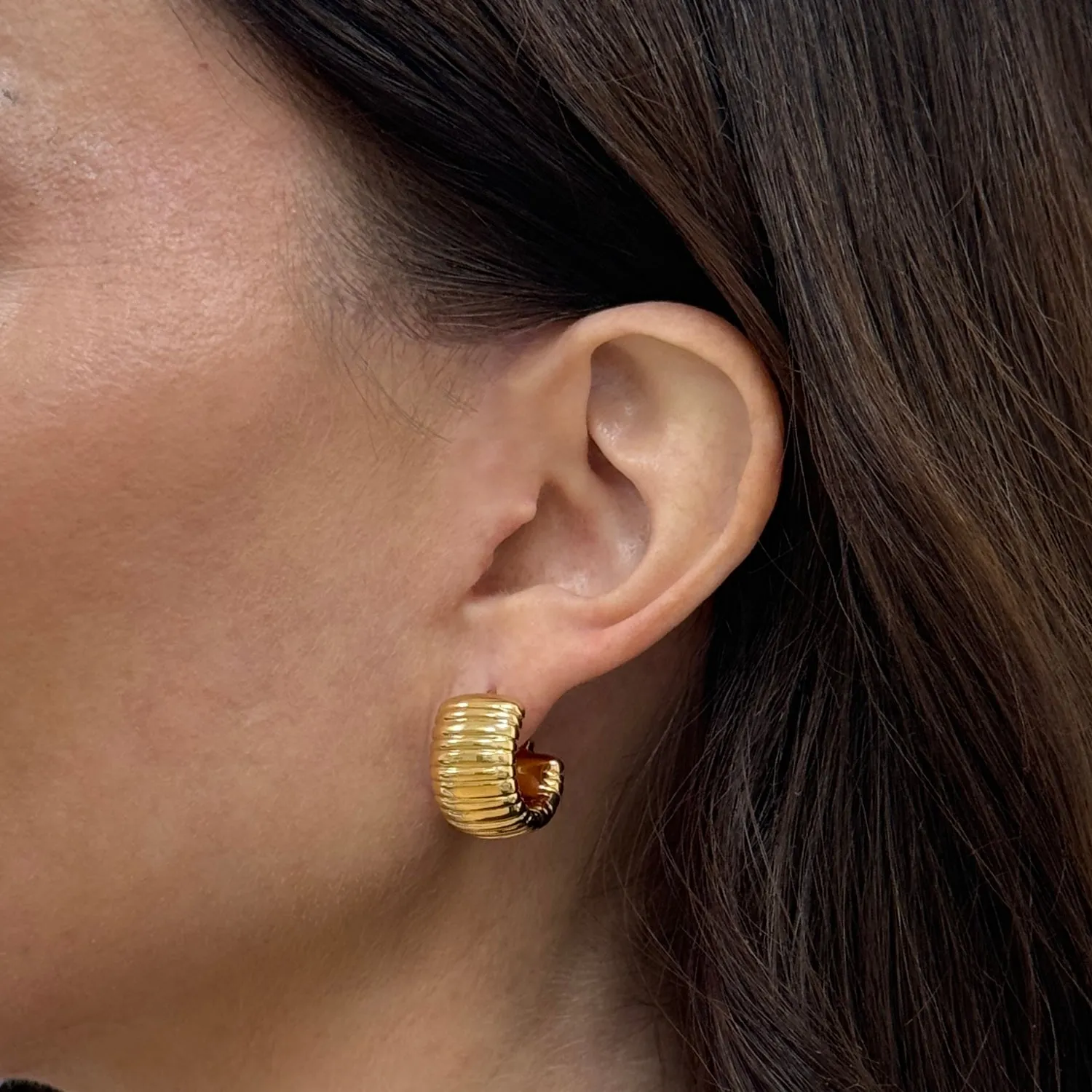 Wide Fluted Huggie Hoops sold by Baby Gold product image thumbnail 5