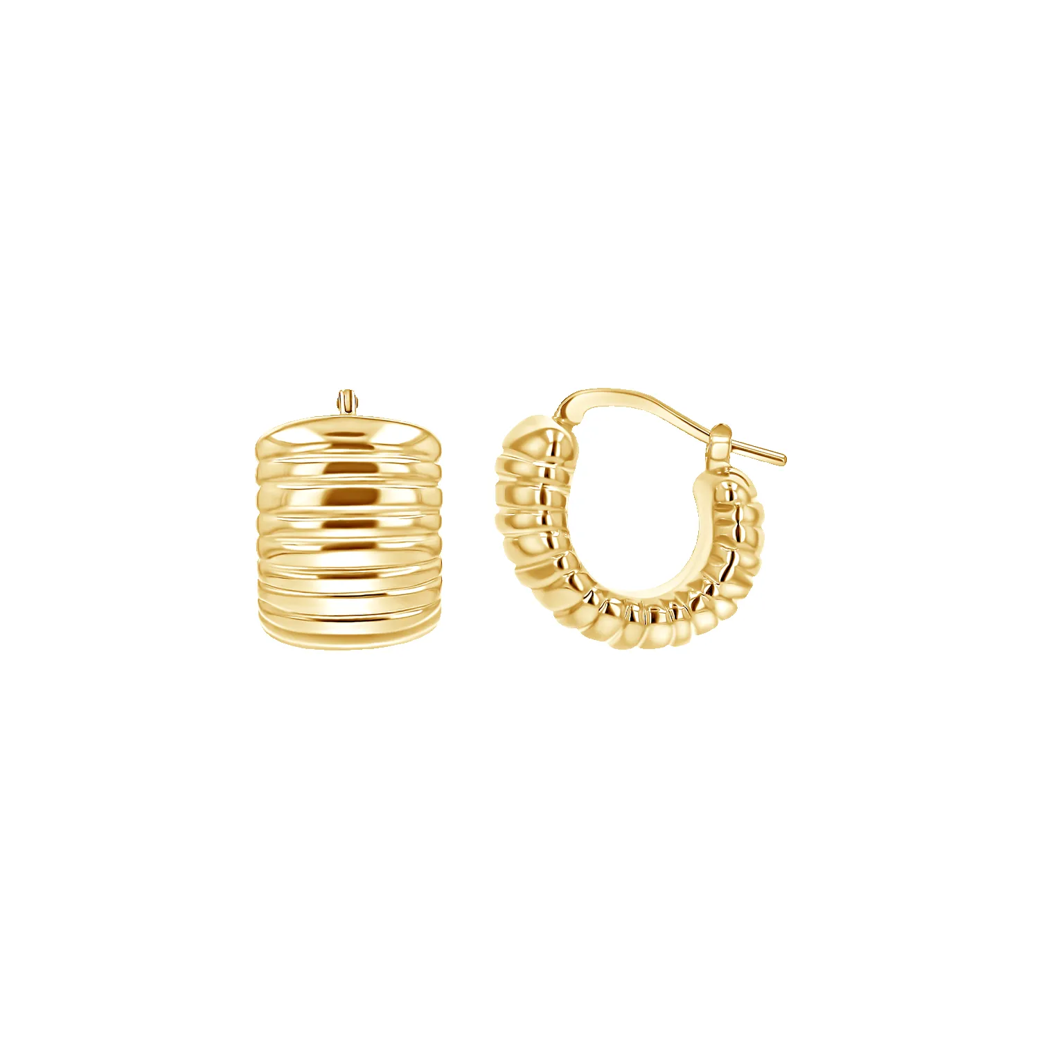 Wide Fluted Huggie Hoops sold by Baby Gold