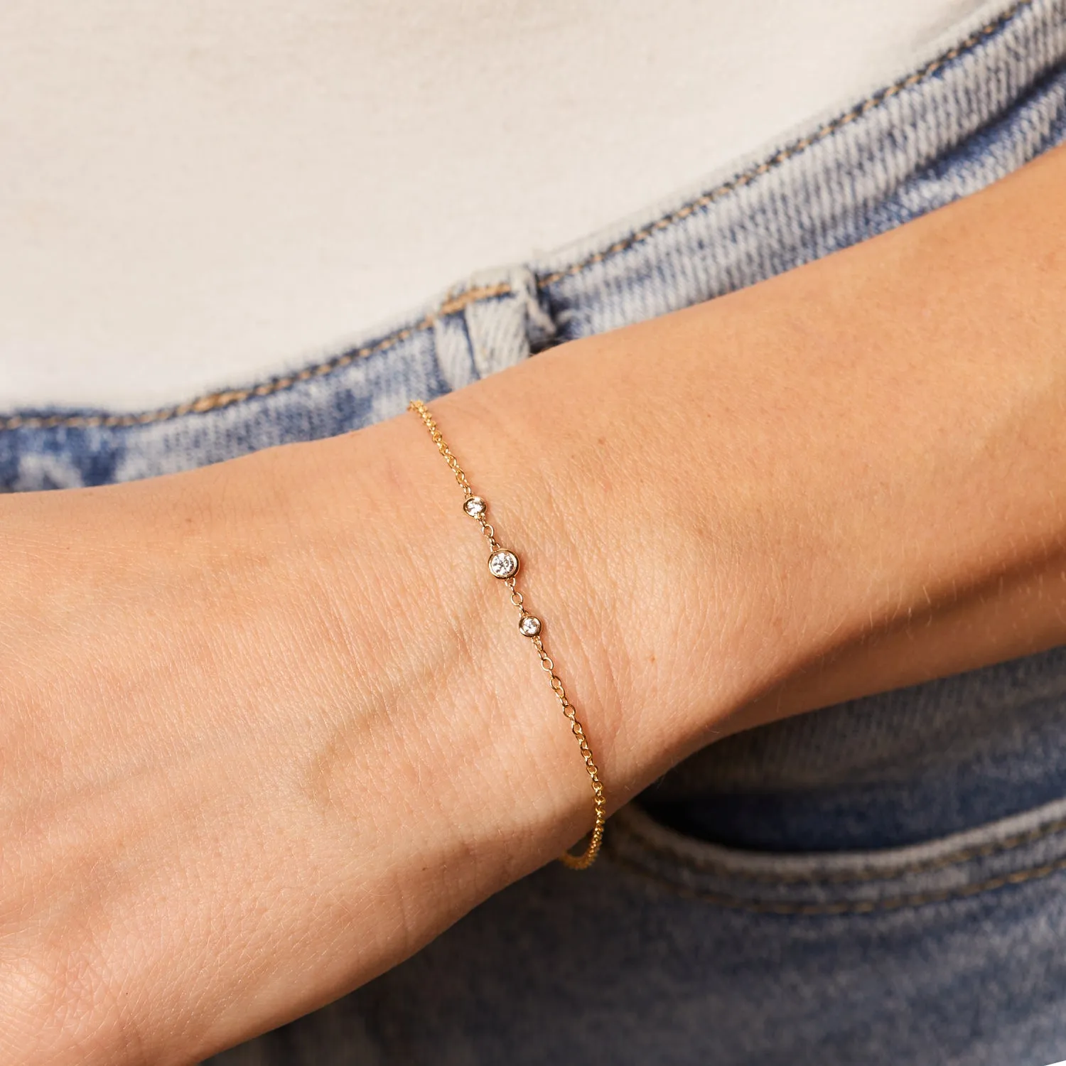 Graduated Diamond Trio Bezel Bracelet sold by Baby Gold product image thumbnail 5