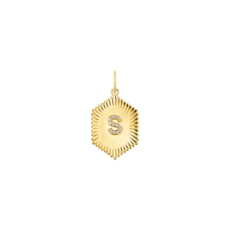 Sunburst Hexagon Letter Charm sold by Baby Gold