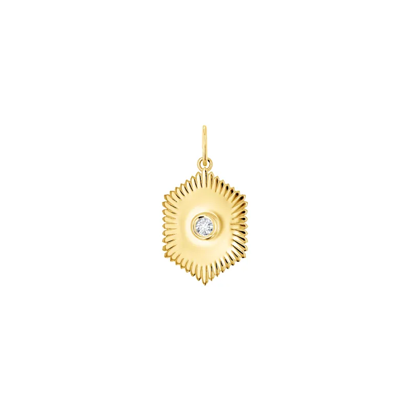 Sunburst Hexagon Diamond Solitaire Charm sold by Baby Gold