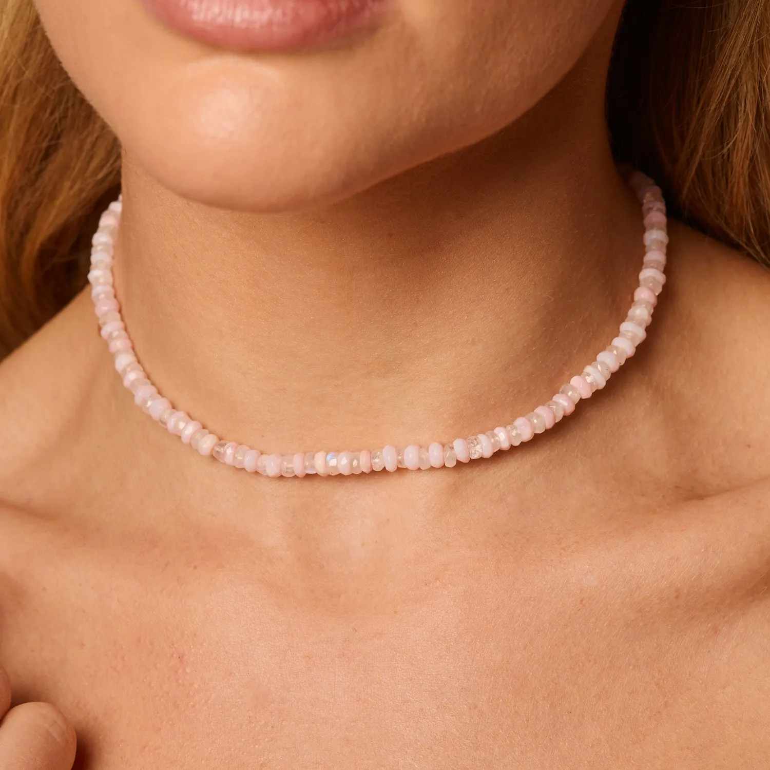 Rose Quartz and Moonstone Beaded Necklace sold by Baby Gold product image thumbnail 4
