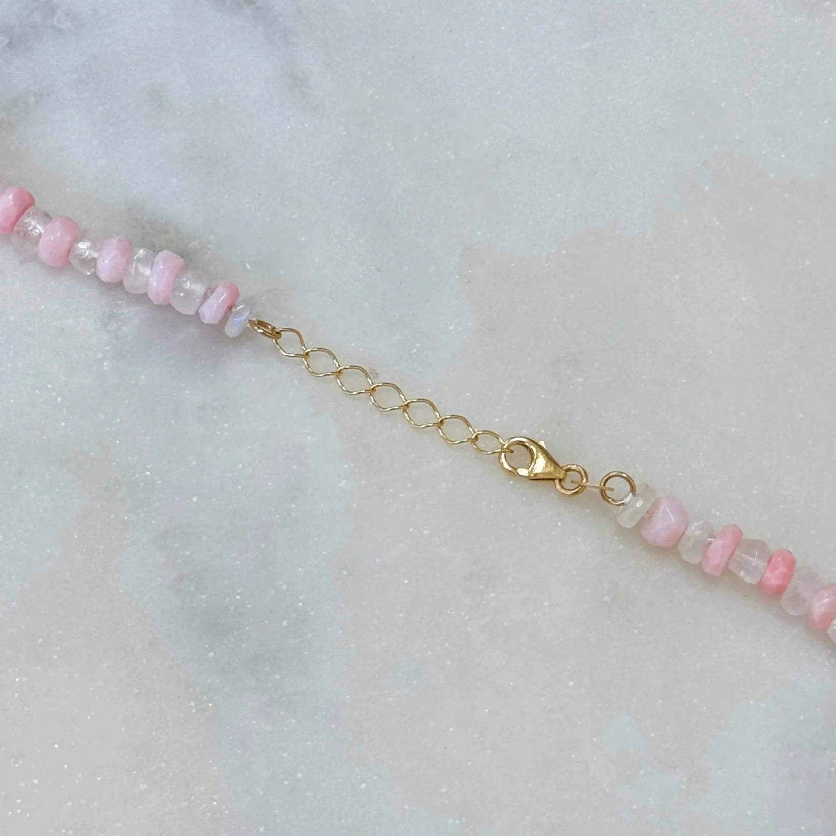Rose Quartz and Moonstone Beaded Necklace sold by Baby Gold product image thumbnail 3