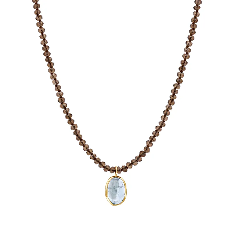 Aquamarine Pendant Beaded Strand Necklace sold by Baby Gold