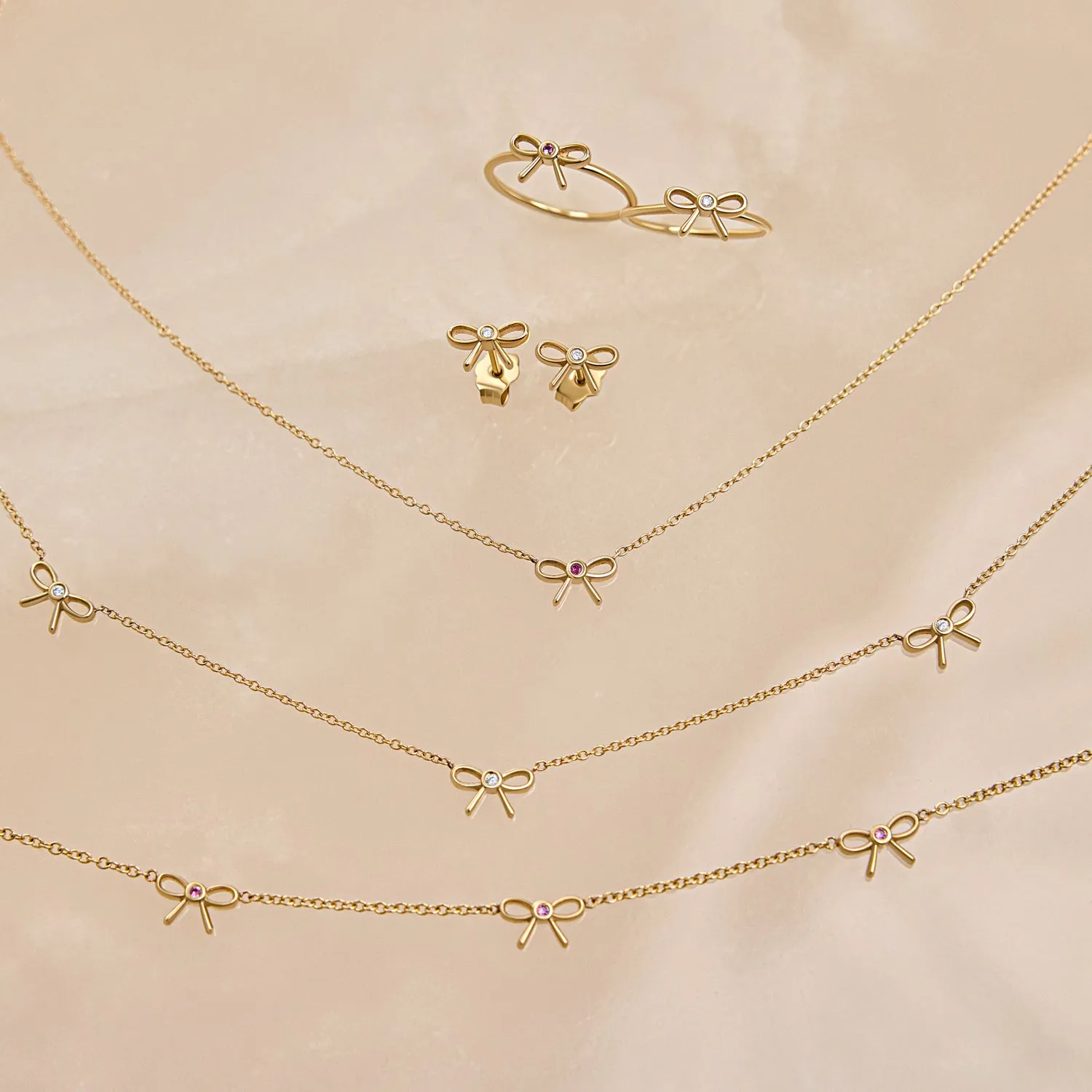 Dainty Pink Sapphire Bow Necklace sold by Baby Gold product image thumbnail 5