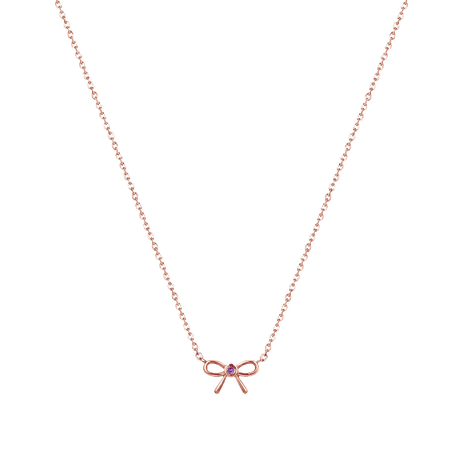 Dainty Pink Sapphire Bow Necklace sold by Baby Gold product image thumbnail 3