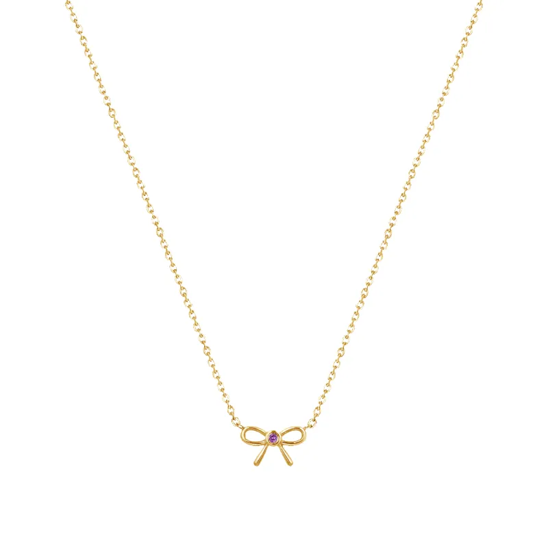 Dainty Pink Sapphire Bow Necklace sold by Baby Gold