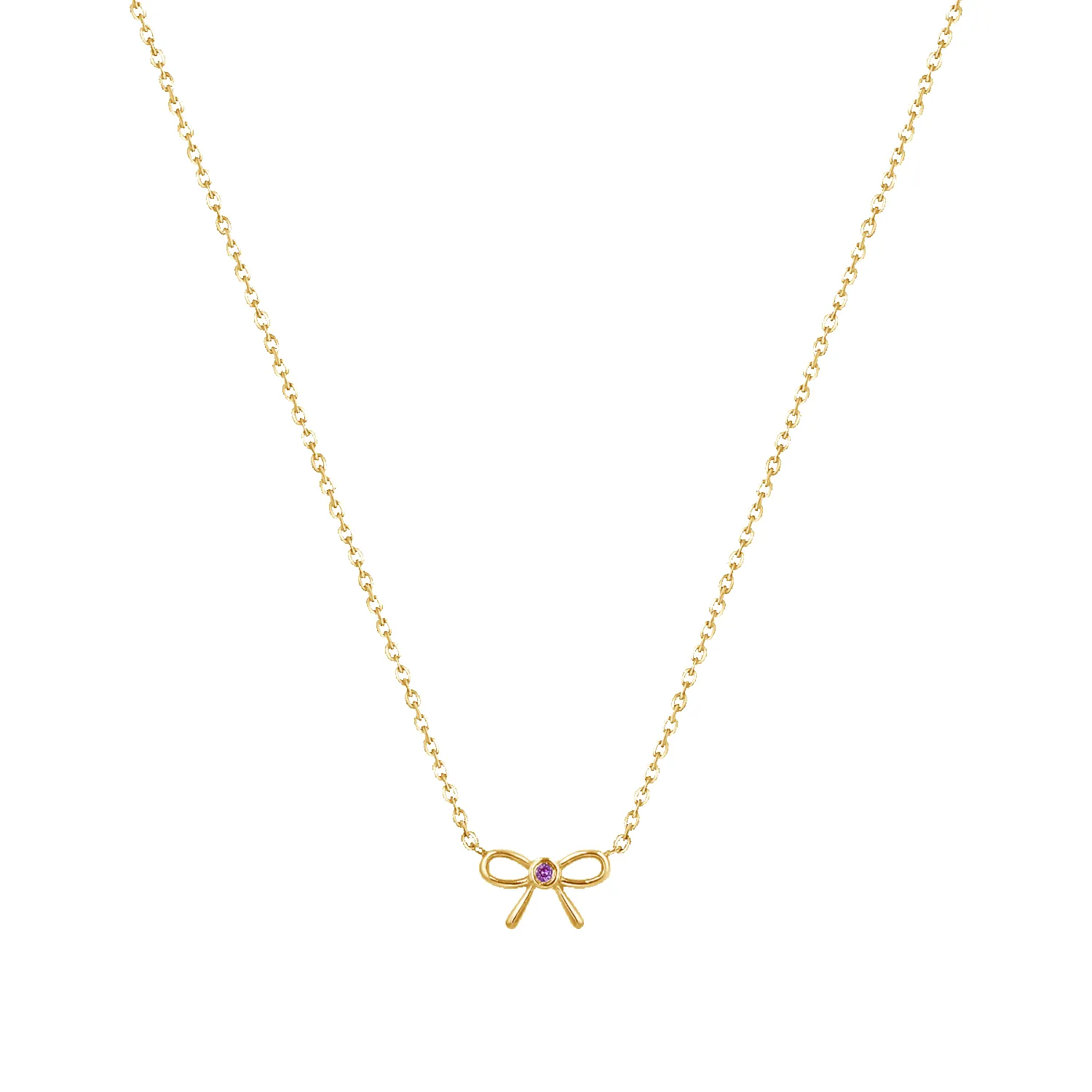 Dainty Pink Sapphire Bow Necklace sold by Baby Gold