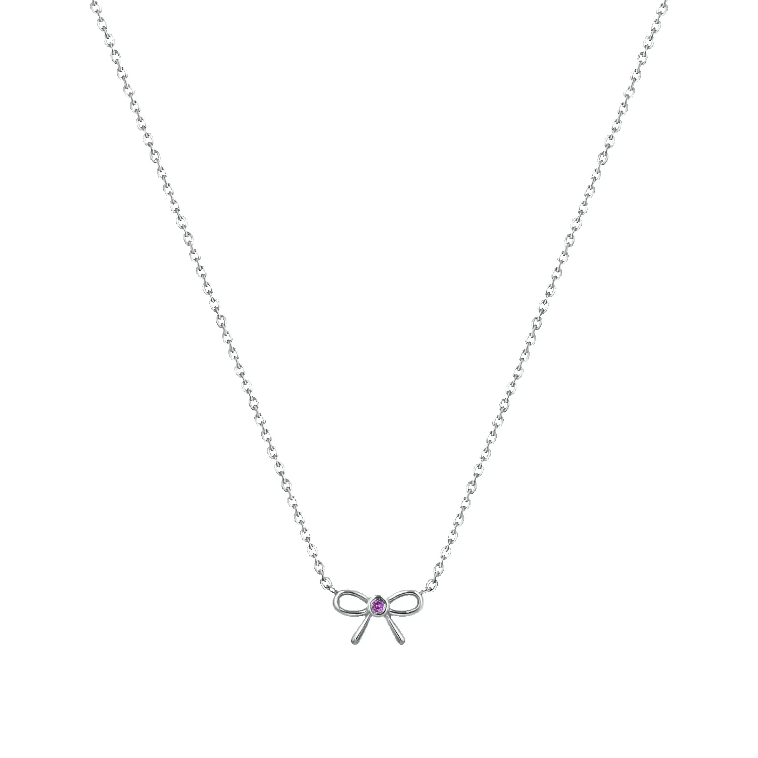 Dainty Pink Sapphire Bow Necklace sold by Baby Gold product image thumbnail 2