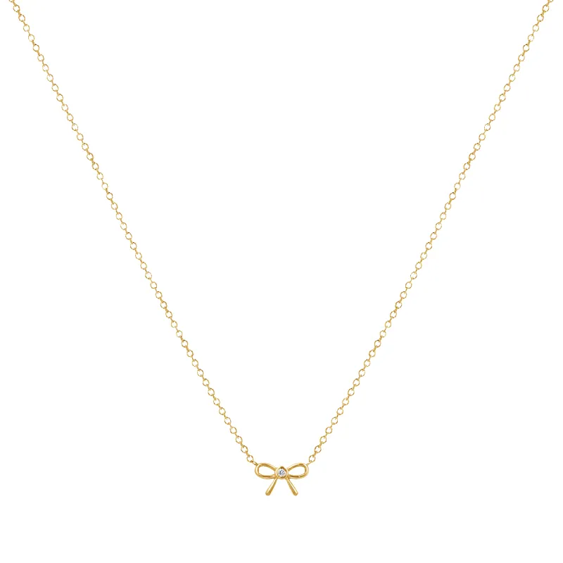 Dainty Diamond Bow Necklace sold by Baby Gold