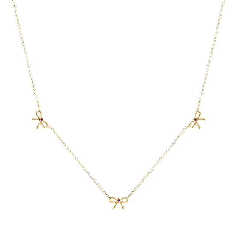 Dainty Pink Sapphire Three Bow Necklace sold by Baby Gold