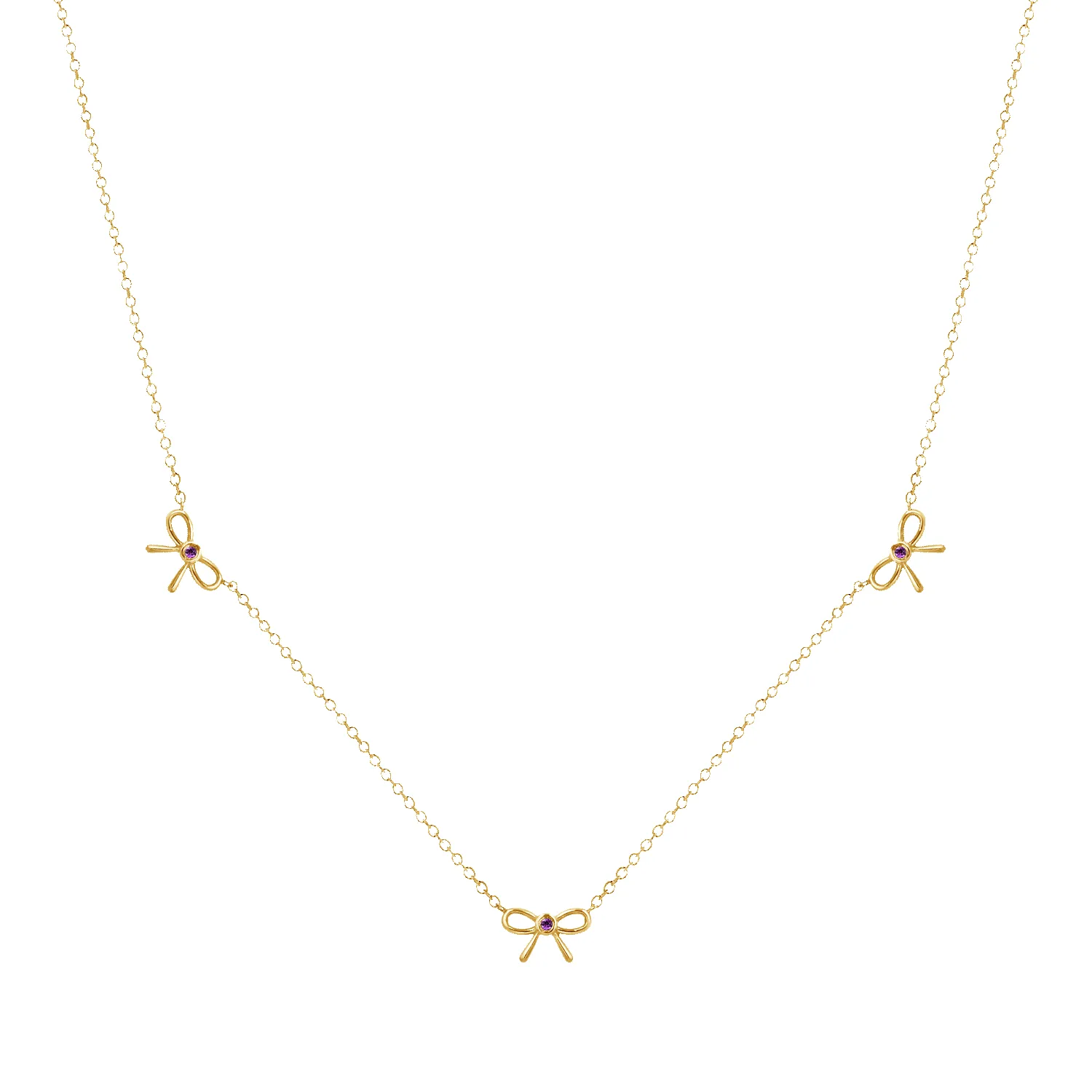 Dainty Pink Sapphire Three Bow Necklace sold by Baby Gold