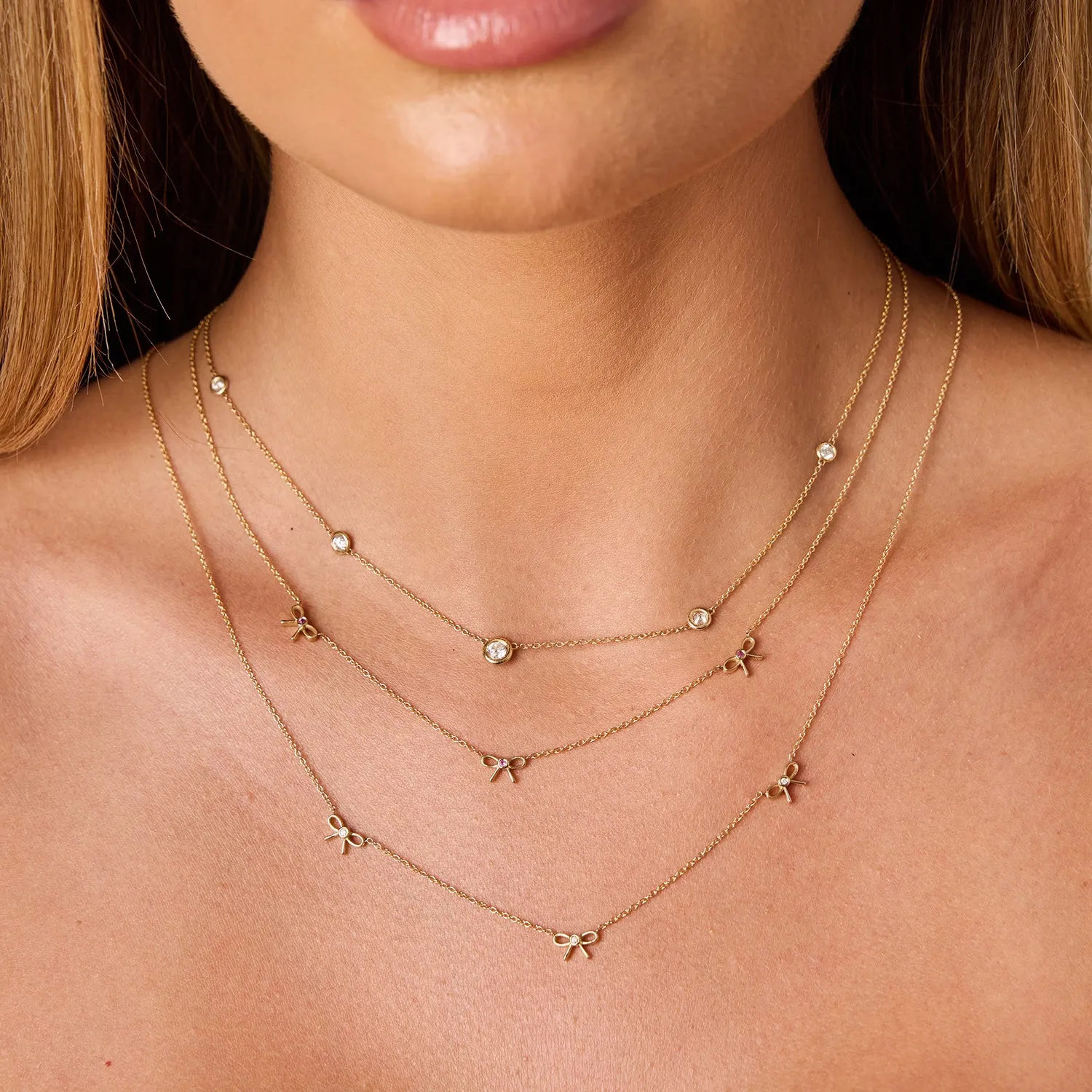 Dainty Pink Sapphire Three Bow Necklace sold by Baby Gold product image thumbnail 5