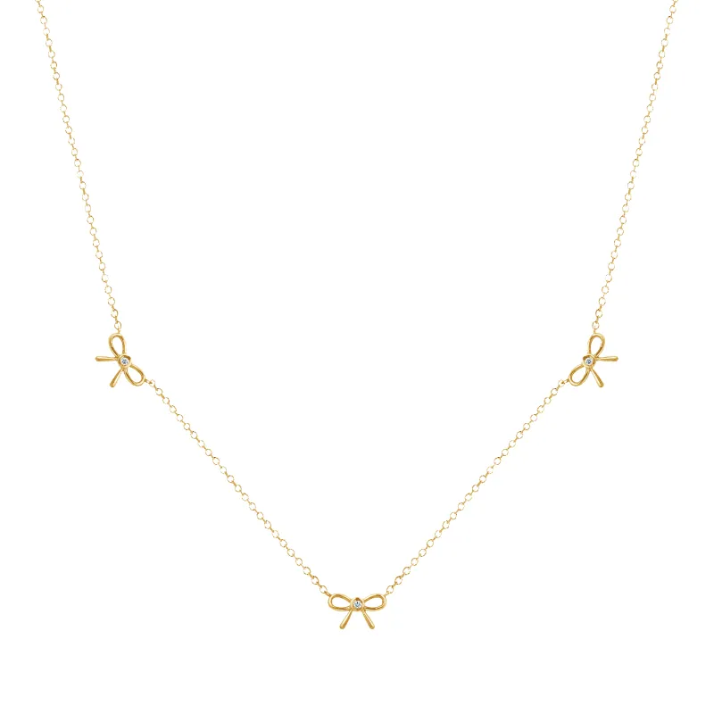 Dainty Diamond Three Bow Necklace sold by Baby Gold