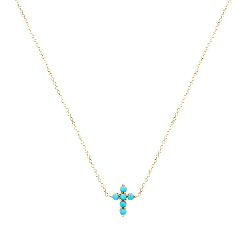 Mini Turquoise Cross Necklace made by Baby Gold