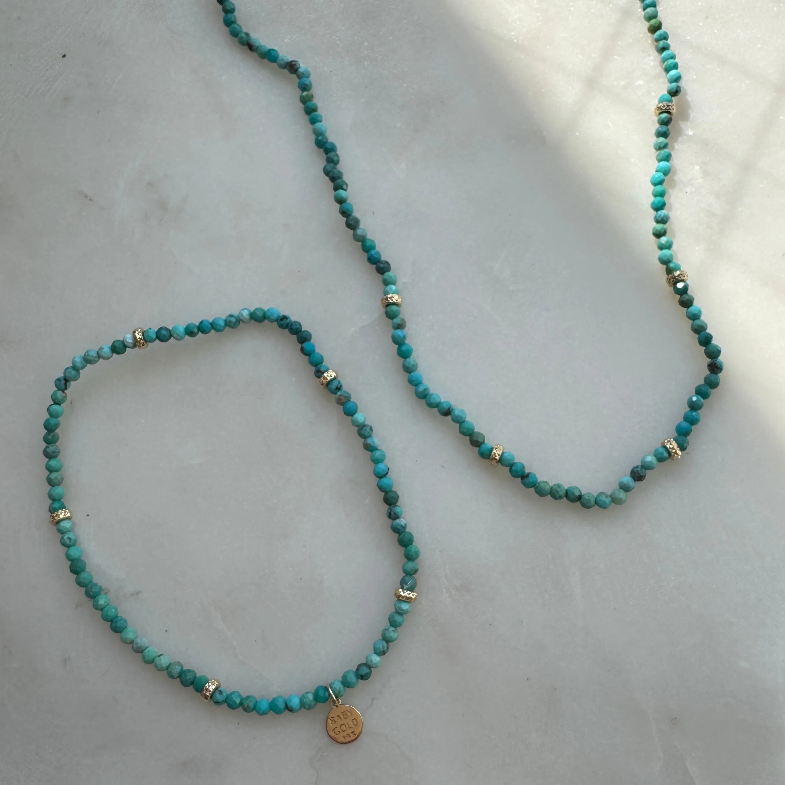Turquoise & Faceted Gold Bead Necklace sold by Baby Gold product image thumbnail 2