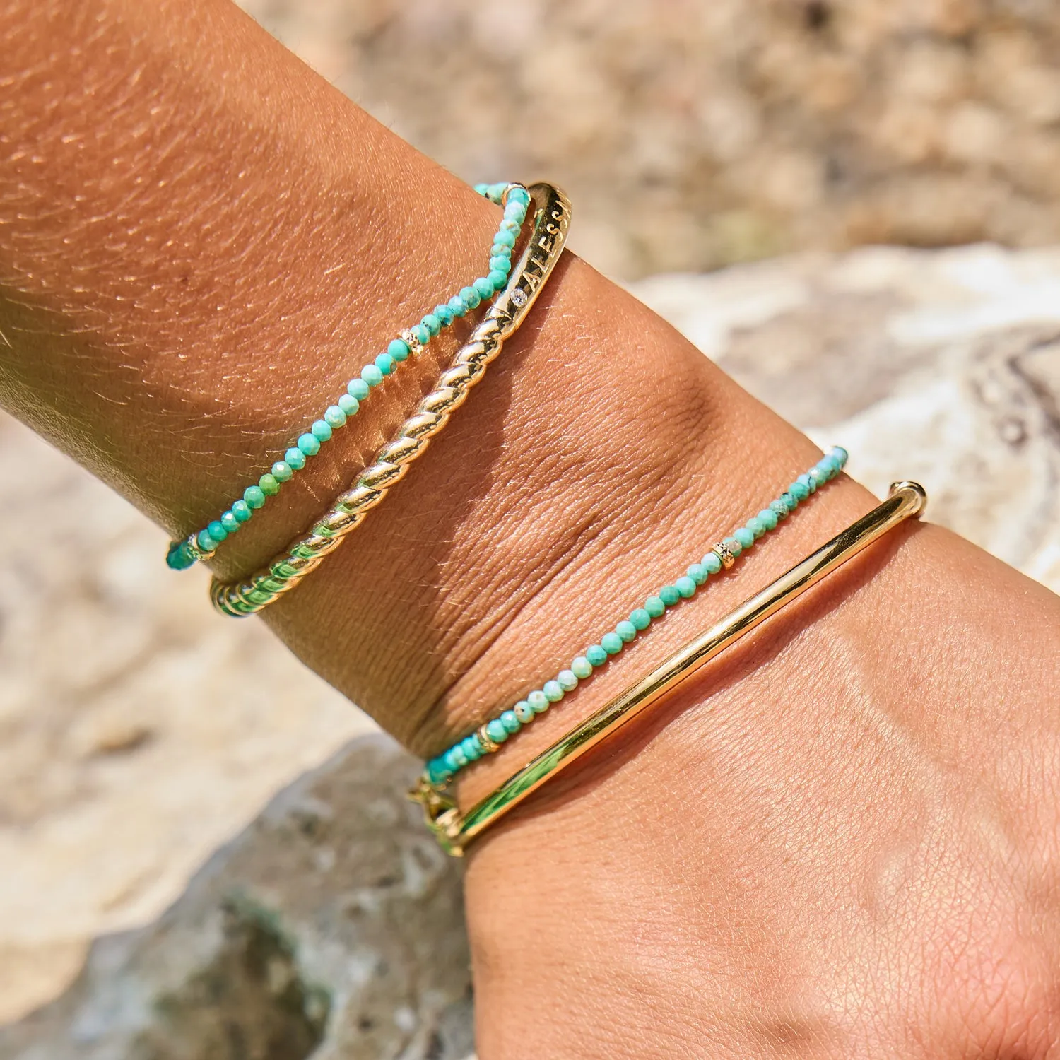 Turquoise & Faceted Gold Stretch Bead Bracelet sold by Baby Gold product image thumbnail 3