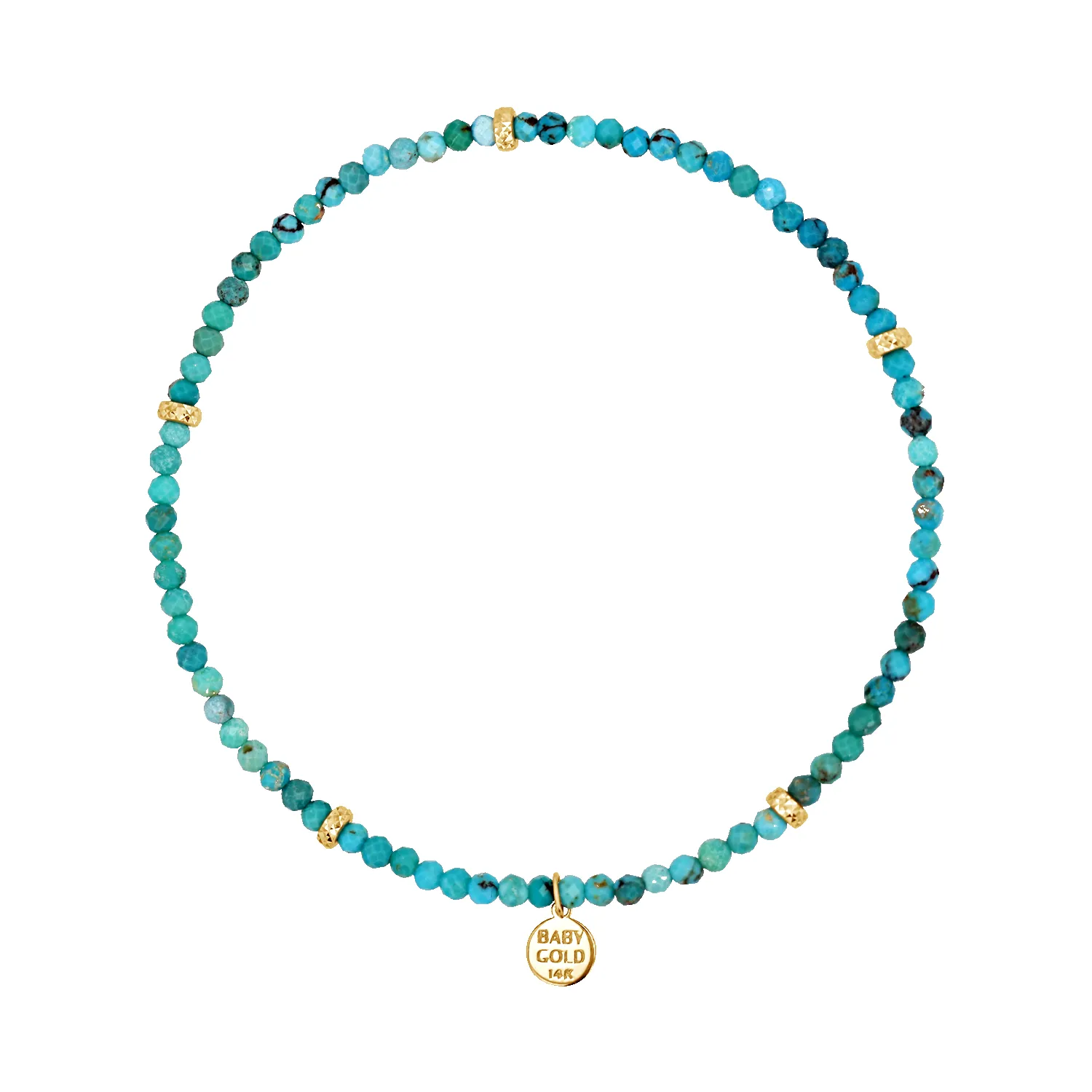 Turquoise & Faceted Gold Stretch Bead Bracelet sold by Baby Gold