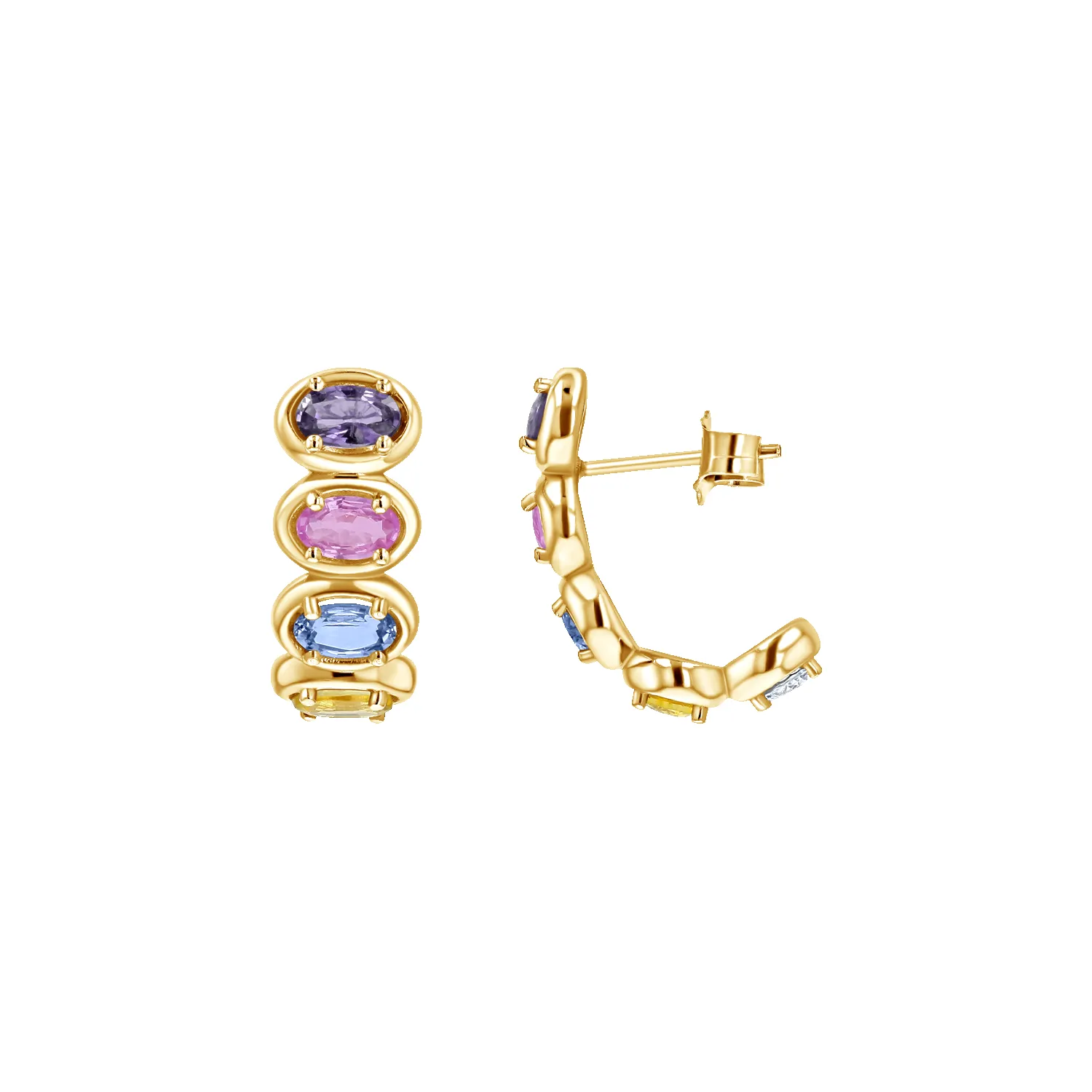 Oval Sapphire Multi Colored Half Hoop Earrings sold by Baby Gold