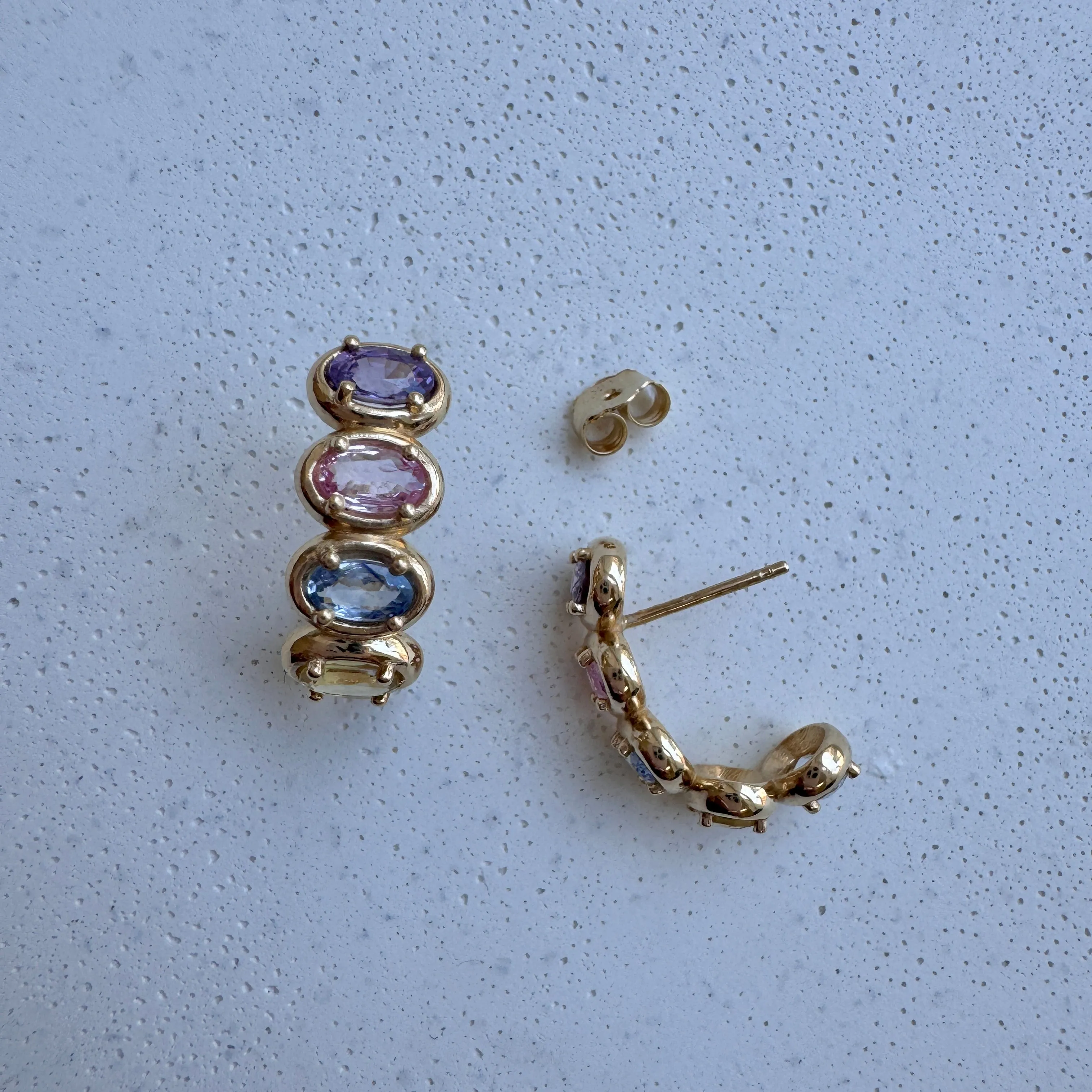 Oval Sapphire Multi Colored Half Hoop Earrings sold by Baby Gold product image thumbnail 4