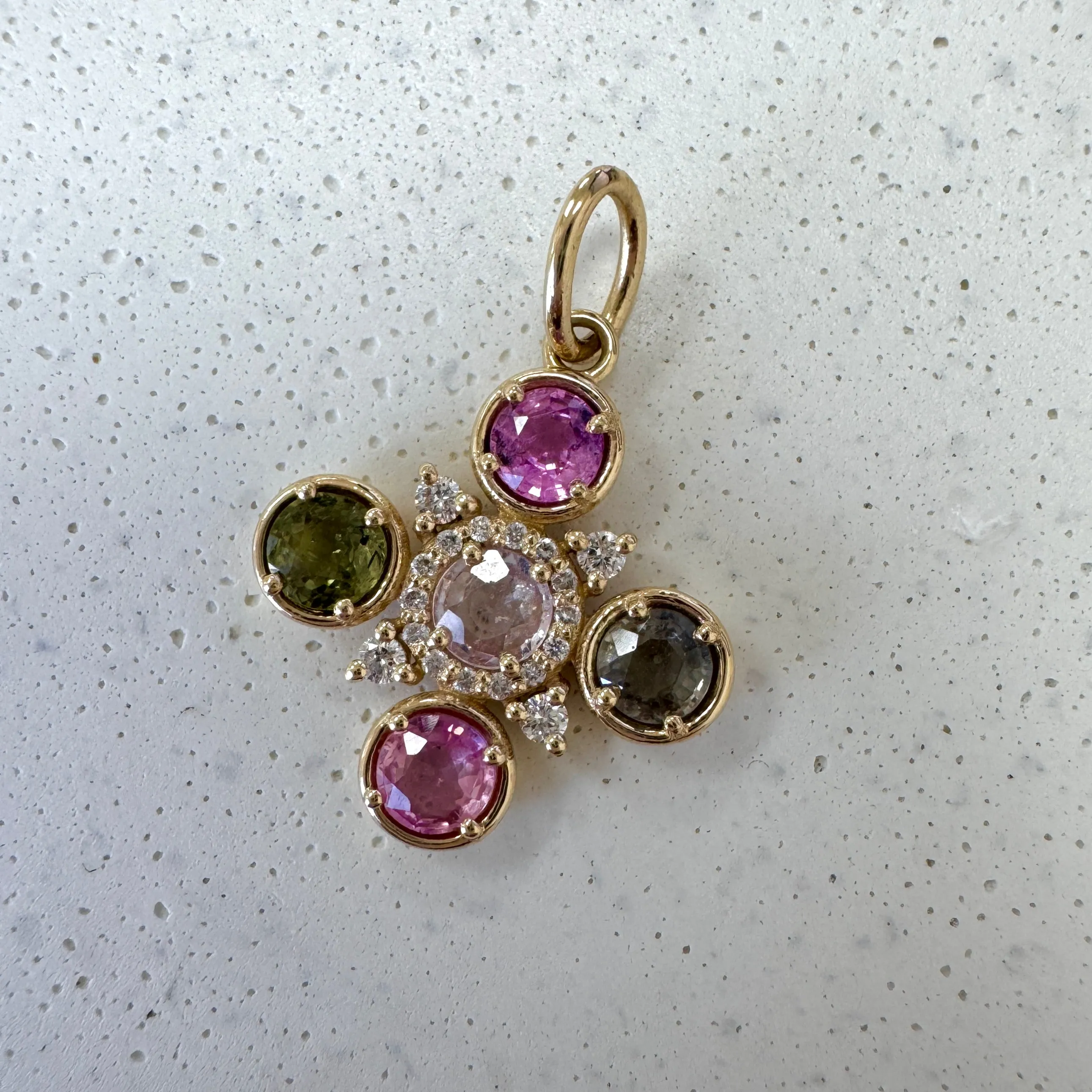 Sapphire and Diamond Fleur Cross Pendant sold by Baby Gold product image thumbnail 4